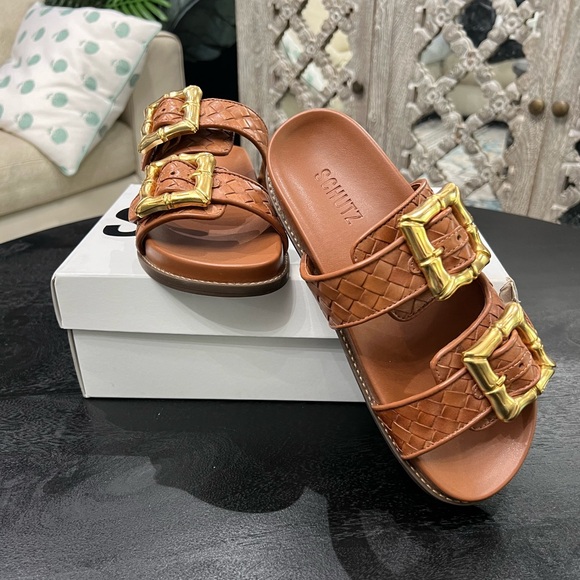 SCHUTZ Shoes - Schutz Enola Woven Sandal in Miele Size 7